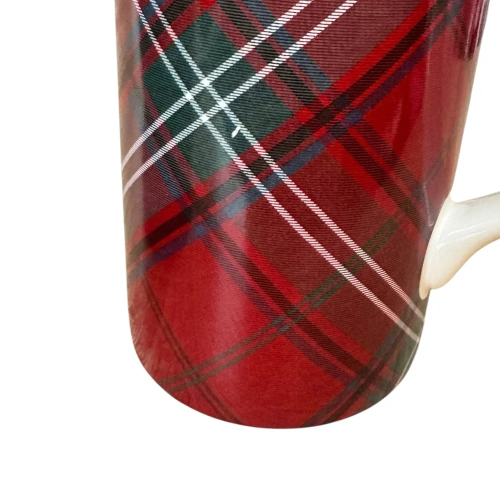 2 x Williams Sonoma Red Green Tartan Plaid 6” Tall Coffee Hot Cocoa‎ Mugs